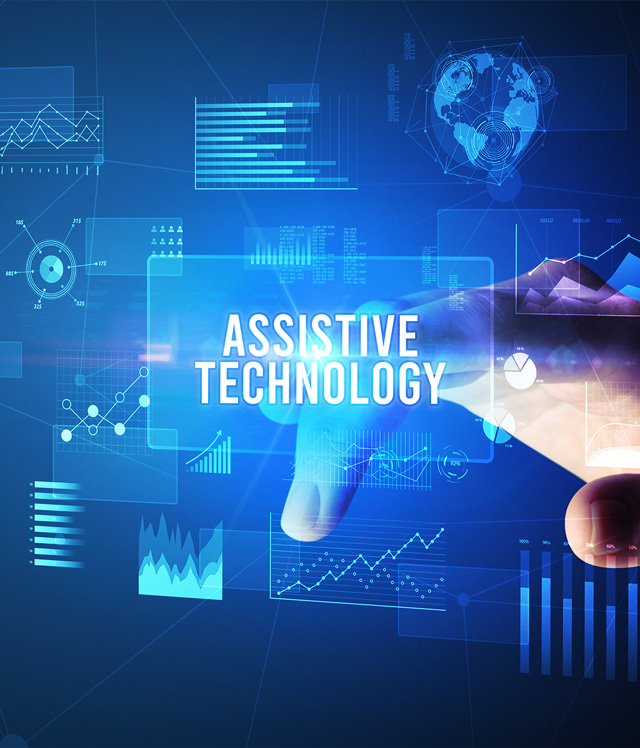 Assistive Technologies - Image of Finger pointing to a touch screen from behind the glass.