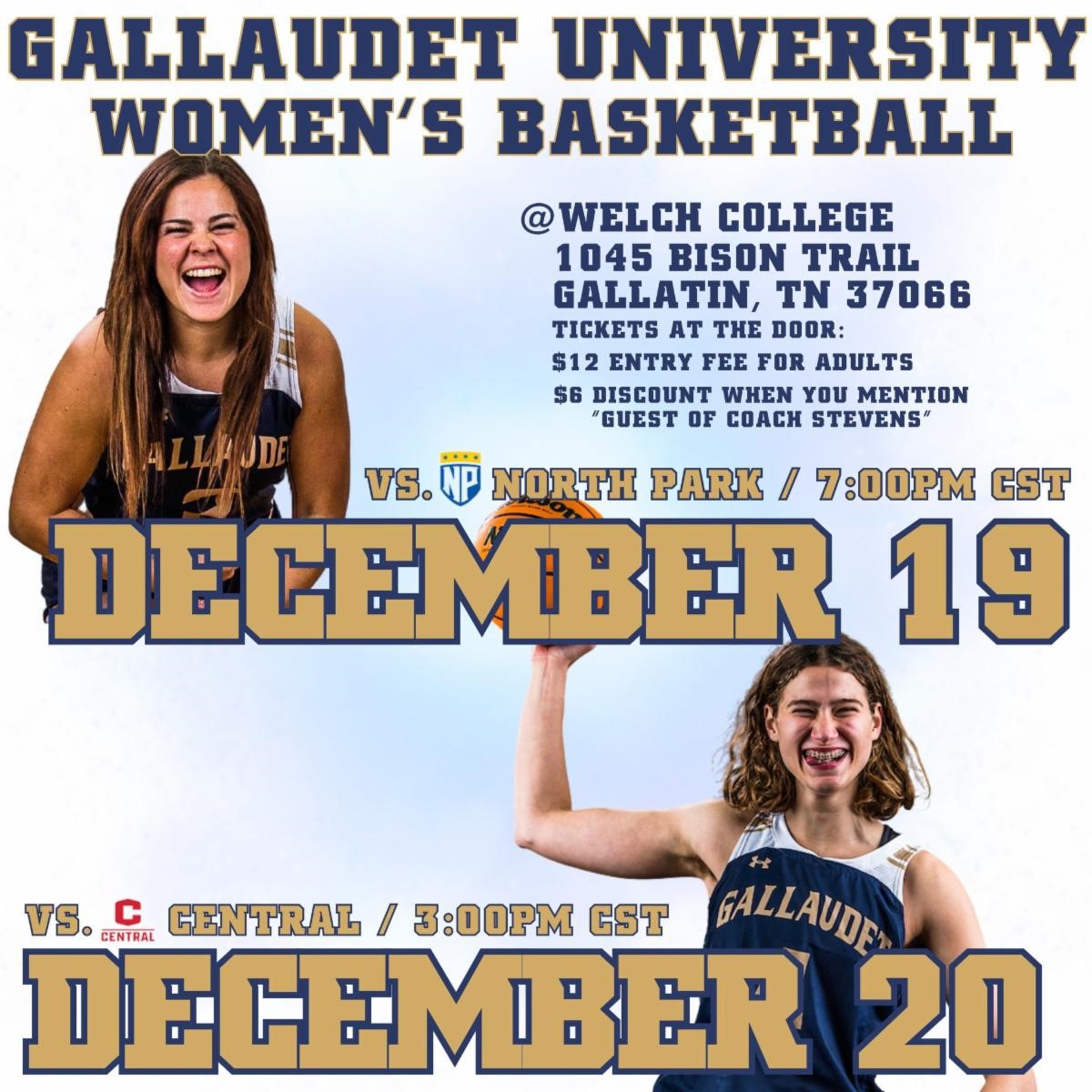 Flyer with two college female basketball players with information about the games