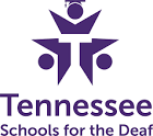 Tennessee Schools for the Deaf printed below the logo of a white "T" in the middle of a purple star in the shape of a student wearing a graduation cap