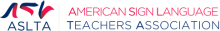 Red and blue American Sign Language Teachers Association Logo