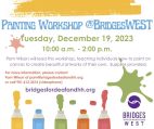 Flyer with yellow, green, and pink pain splotches With green, orange, and purple writing.